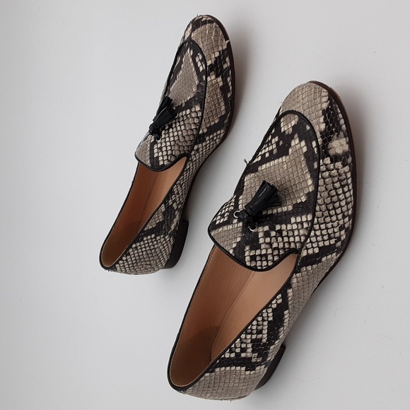 J Crew leather moccassin flat animals printed gray women 9 casual office y2k - Picture 1 of 12